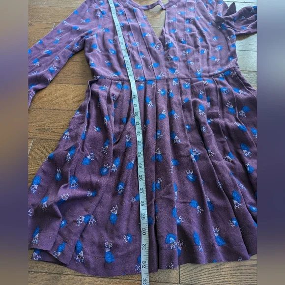 Free People Tegan Floral Purple Long Sleeve Keyhole Mini Dress Boho Hippie Fairy - Picture 14 of 16